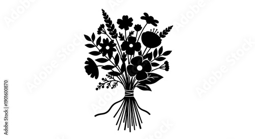 Black and White Illustration of Wildflowers.