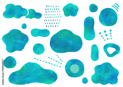 やわらかい形の水彩素材_青