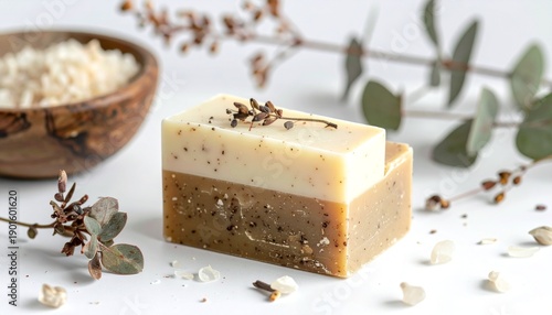Handmade Earthy Textured Bar Soap on White Background