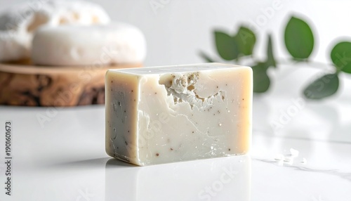 Handmade Soap Bar with Stone-Like Texture on White Backdrop