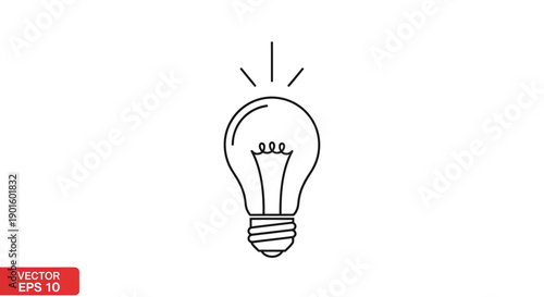 Creative Lightbulb Idea Icon with Radiating Lines on Isolated White Background