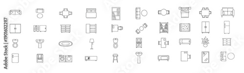 Home Furniture and Interior Top View Outline Icons Set for Floor Plan and Room Layout Design