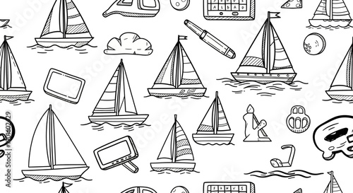 Sailing Adventure, Boats, Seaside, Illustration, Nautical Theme, Playful Design, Fun Concept