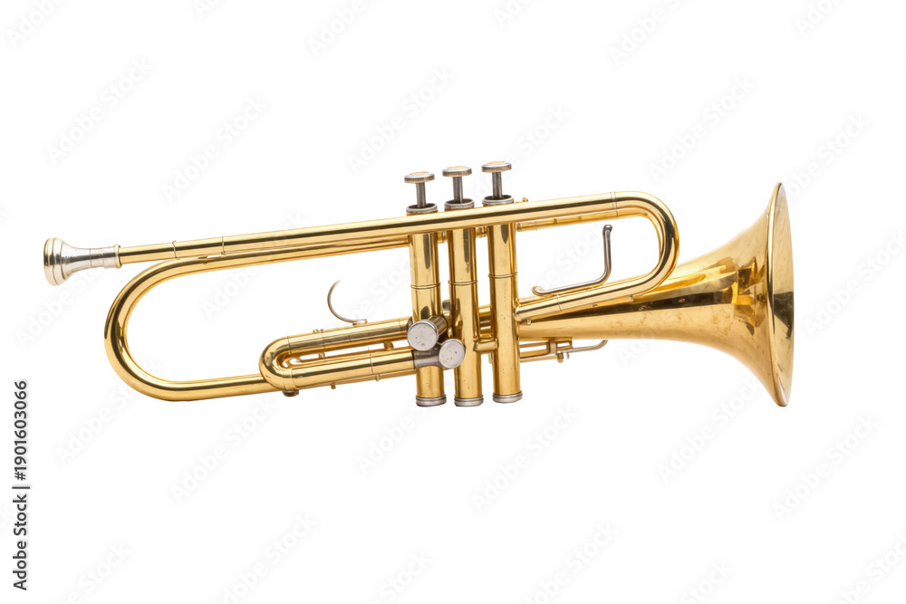 Obraz premium Golden Brass Trumpet with Valve Mechanism
