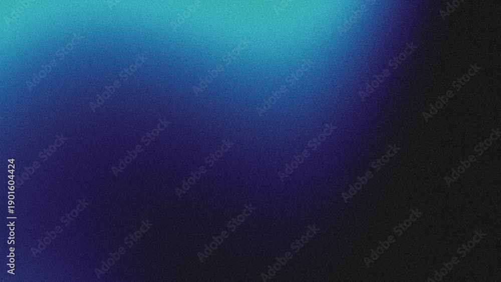 Obraz premium Abstract gradient from cyan to deep purple, fading into black with a grainy texture. Atmospheric digital background ideal for creative, tech, or modern design projects.