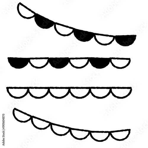 かわいい手描きの波型のライン素材セット