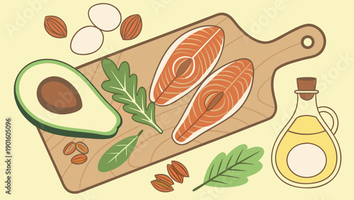 Healthy Ketogenic Diet Ingredients Flat-Lay on Background