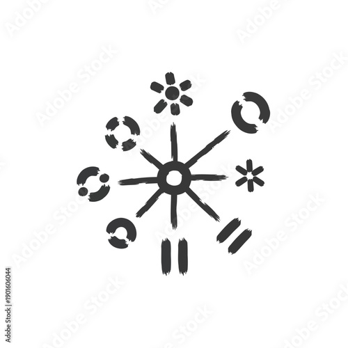 Black Simple Snowflake Design Element Isolated.