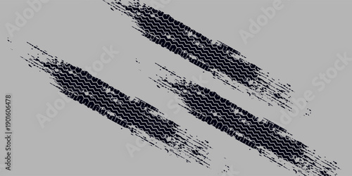 Black tire marks on road, Black rubber tire marks and tread marks, Tire trace track wheels texture and background, Auto tire tread grunge