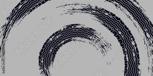 Black tire marks on road, Black rubber tire marks and tread marks, Tire trace track wheels texture and background, Auto tire tread grunge