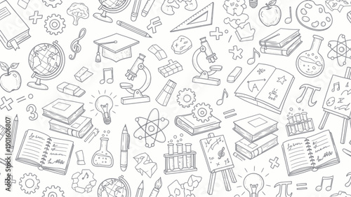 Collection of educational and scientific objects and symbols.