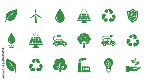 Collection of Green Ecology and Environmental Protection Icons.