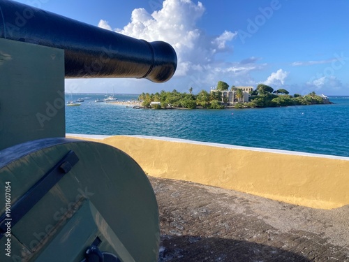 Historic Cannon Pointed at Caribbean Island