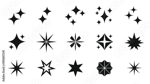 Collection of Sparkle and Star Icons for Design Projects.