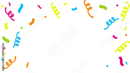 Colorful Confetti and Streamers Falling Festively on White Background.
