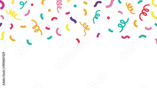 Colorful Confetti and Streamers Falling Festively on White Background.
