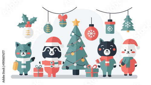 Cute Christmas Animals and Decorations Collection.
