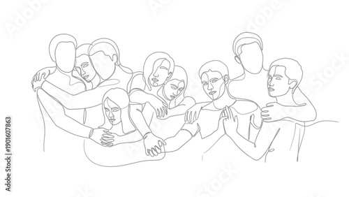 Diverse group of people embracing each other in a heartwarming display of unity.