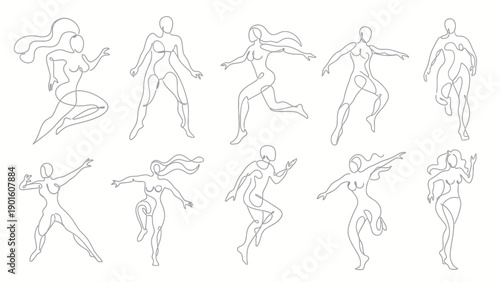 Dynamic Human Figures in Various Poses Line Art Collection.
