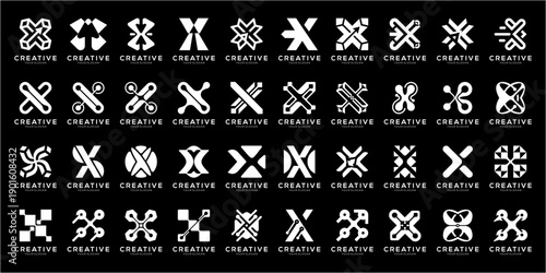 Set of Letter X Logo Design Collection. Monogram for Tech, Finance and Digital Business Branding. Geometric abstract icon vector isolated on black background.