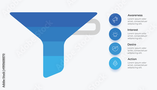 Four Stage Sales Funnel Infographic Diagram For Marketing Strategy