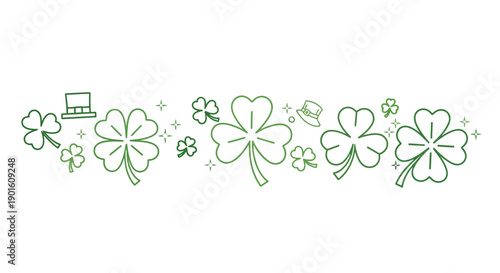 Illustration of Clover Leaves and Flowers.