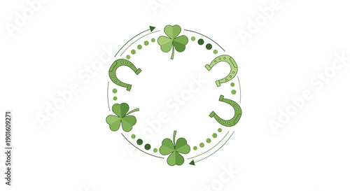 Clover and Horseshoe Wreath on White Background.