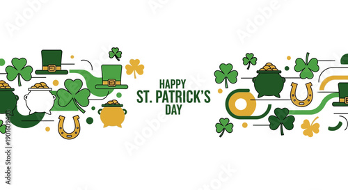 St Patricks Day Illustration with Shamrocks and Symbols.