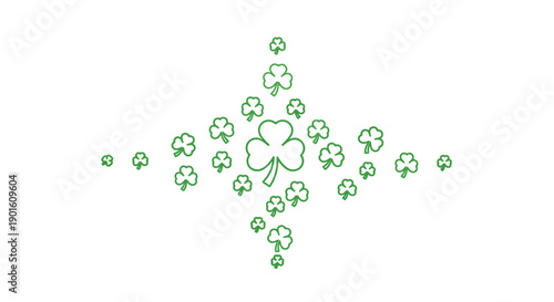 Green Shamrocks Arranged in Snowflake Pattern.