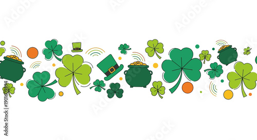 Clover Leaves and Pot of Gold Illustration.