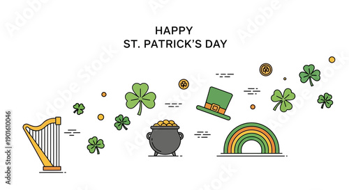 St Patricks Day Symbols Harp Rainbow Pot.