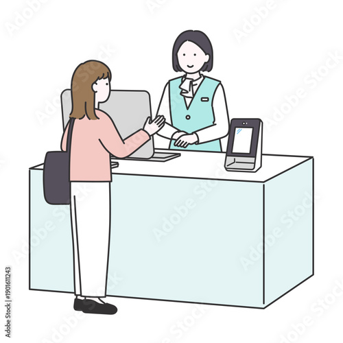 来院者の受付をするビジネス女性のイメージイラスト