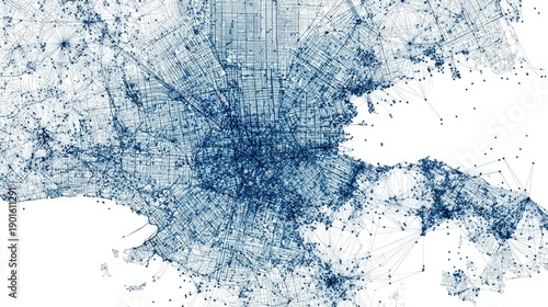 Abstract city map, network connections
