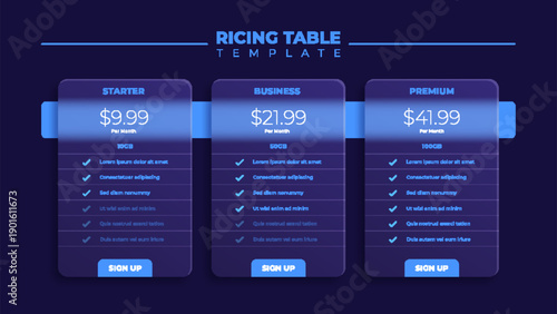 Business price chart template, Web banner checklist template design. Design a price list comparison table.