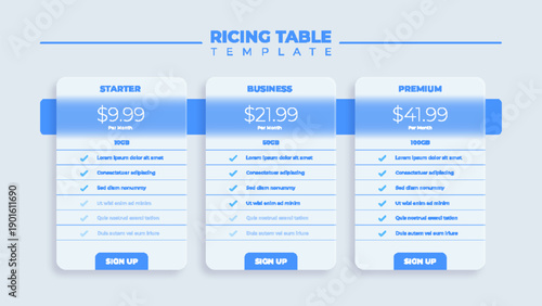 Business price chart template, Web banner checklist template design. Design a price list comparison table.