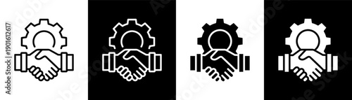 business Partnership white icon set design