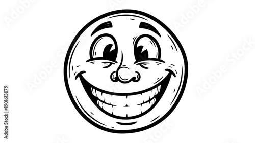 Smiling Cartoon Face Expressing Happiness and Joyful Emotion.