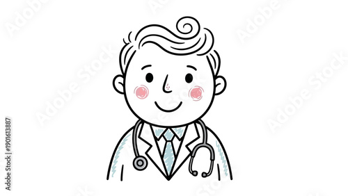 Smiling Male Doctor Cartoon Character with Stethoscope.