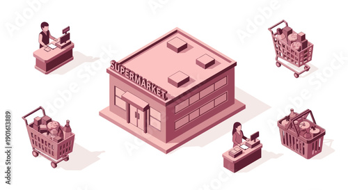 Warehouse with People and Shipping Carts.