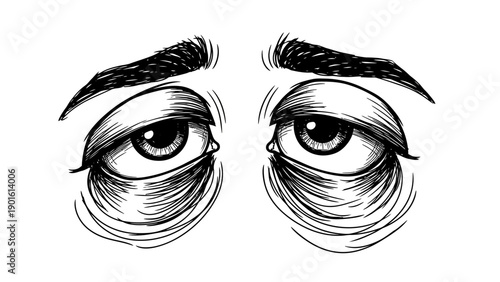 Tired Eyes with Dark Circles and Heavy Eyelids.