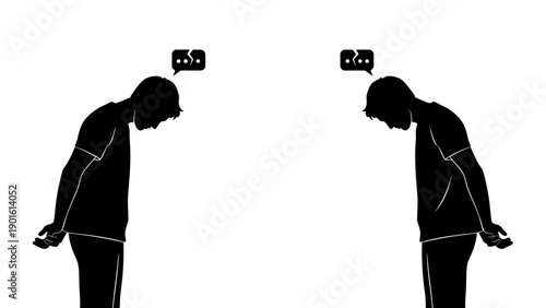 Two Silhouetted Men Bowing to Each Other in a Symbolic Gesture of Respect or Conflict.