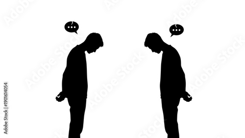 Two Silhouetted Men Bowing With Speech Bubbles Above Their Heads.