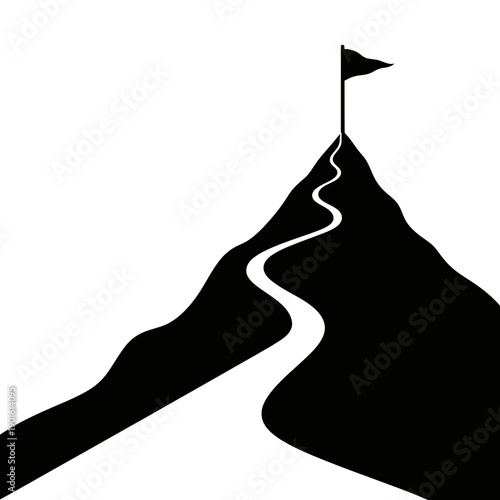 Winding Path Leading to Flag on Mountain Peak.