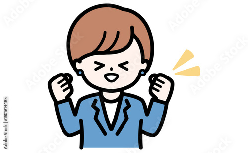 DX推進の目標を達成しガッツポーズで喜ぶ女性スタッフ。信頼ある企業のプロジェクト成功イメージ。