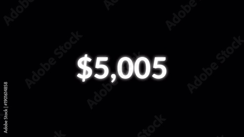 twenty thousand dollars countdown timer animation on dark black background financial counter money growth concept 4k, 20,000 dollars countdown.