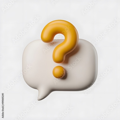 3D yellow question mark on white speech bubble icon symbol for help or inquiry