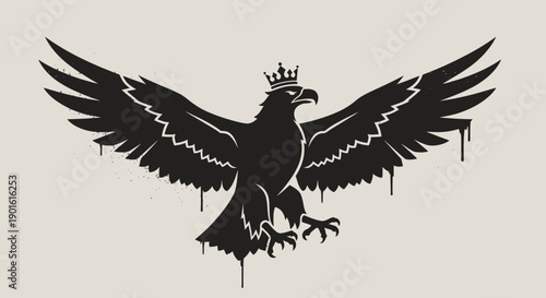 A majestic eagle with a crown, wings spread wide, talons outstretched in a powerful illustration
