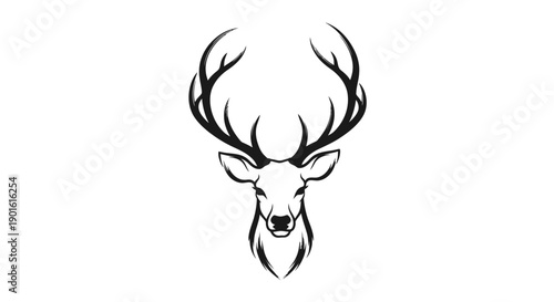 Deer Head Illustration Featuring Antlers and Facial Details from a Frontal Viewpoint