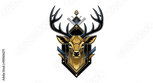 Golden Deer Head Crest with Swords Illustration on Shield Emblem