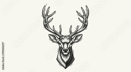 Illustration of a majestic deer head with large antlers in a minimalist style